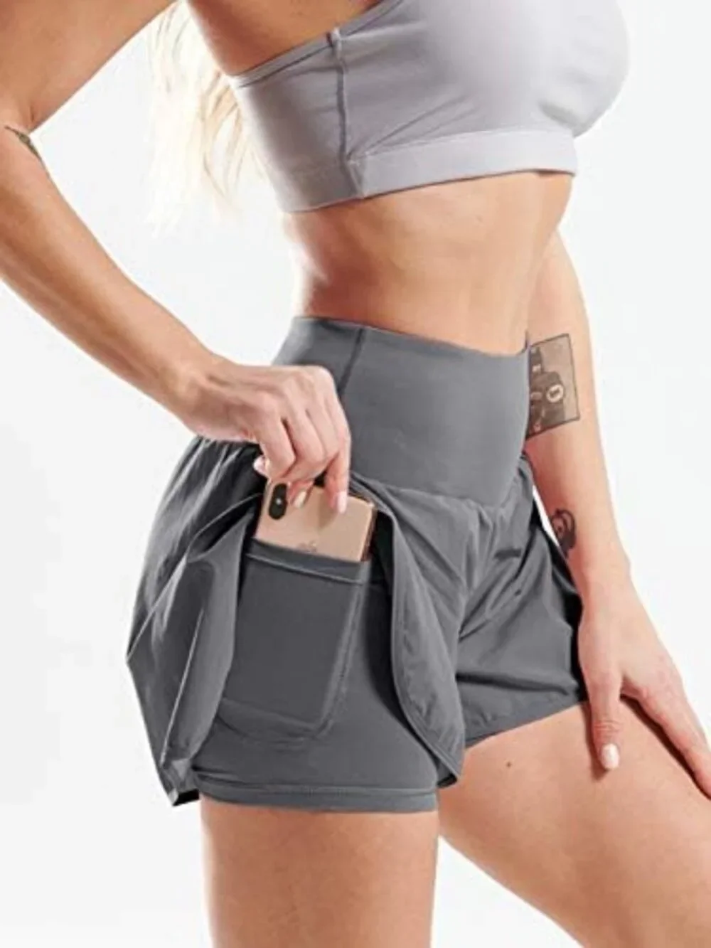 2-in-1 Women's Athletic Workout Shorts with Phone Pockets for Gym & Running